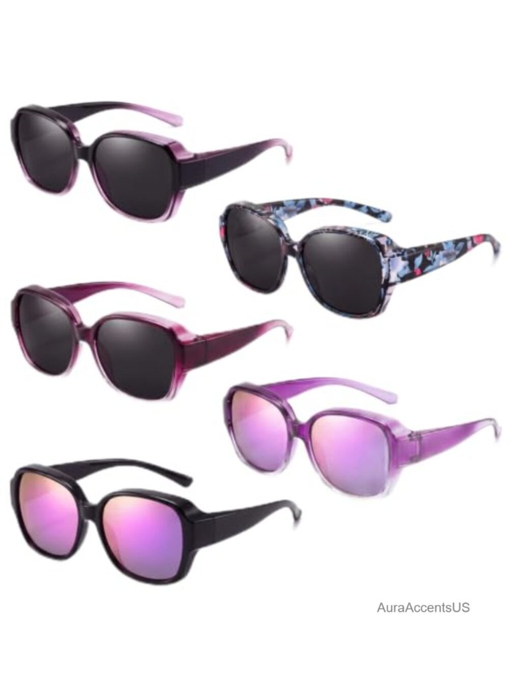 5 Pack Polarized Fit Over Sunglasses Oversized Square Frame